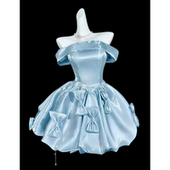 法式 甜美超仙蓝色一字肩礼服裙女蝴蝶结高级感小个子生日聚会短裙