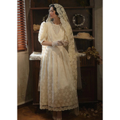 法式 新娘小个子蕾丝出门纱轻婚纱订婚领证礼服裙复古写真拍照轻纱