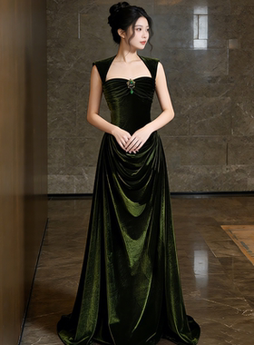 法式复古感轻奢绿色礼服裙气质高级感宴会晚装新娘订婚结婚敬酒服