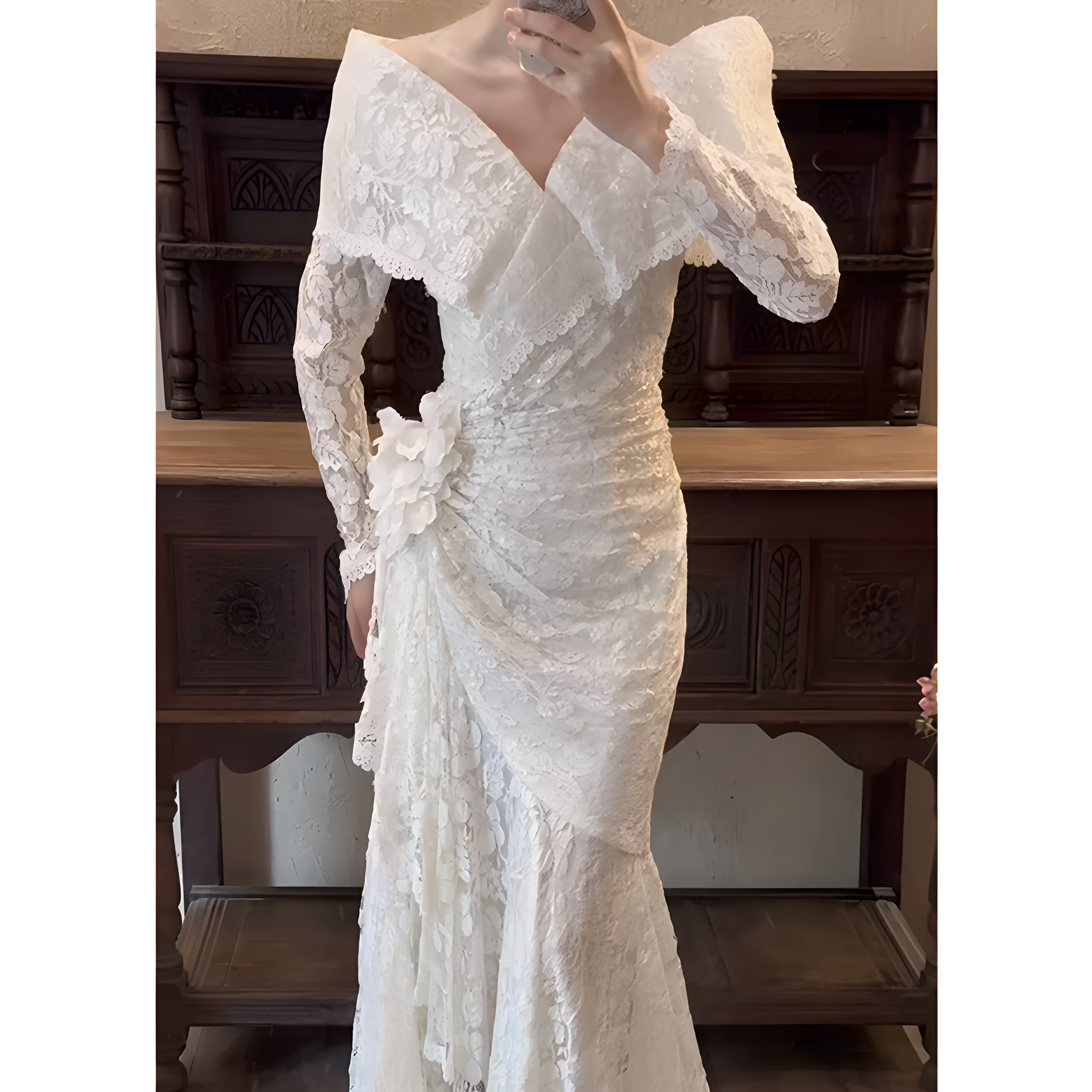 法式vintage古着风蕾丝轻婚纱