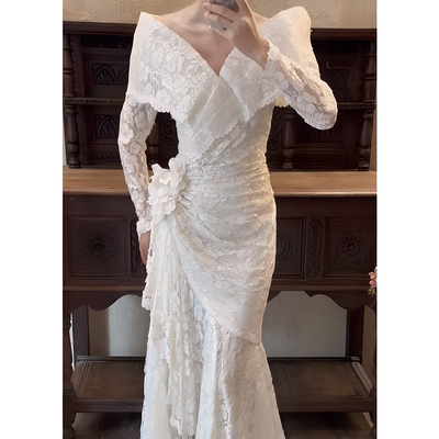 法式vintage古着风蕾丝轻婚纱