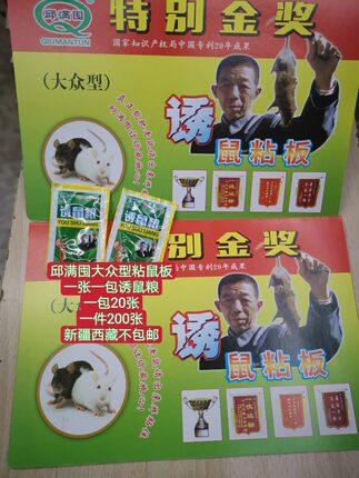 20片邱氏邱满囤大众型诱鼠粘板老鼠贴粘鼠板老鼠终结者带引诱包 