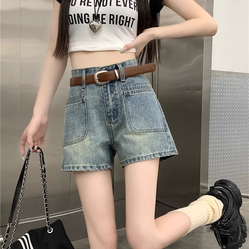 复古a字阔腿牛仔短裤女夏