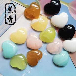 自制发夹仿石爱心形贴片玉色半面鎏云黑白耳饰品配件发饰diy材料