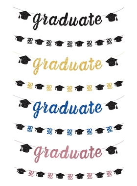 2026 GRADUATE 毕业派对拉花闪闪纸质拉旗 MF