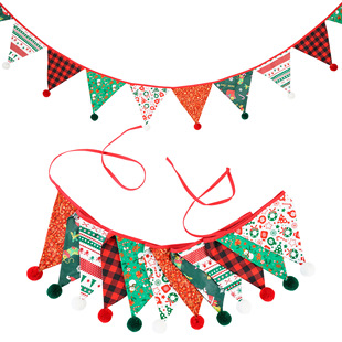 时尚 YSJQ341 圣诞节棉布三角旗拉花串旗帐篷旗毛球&流苏拉旗