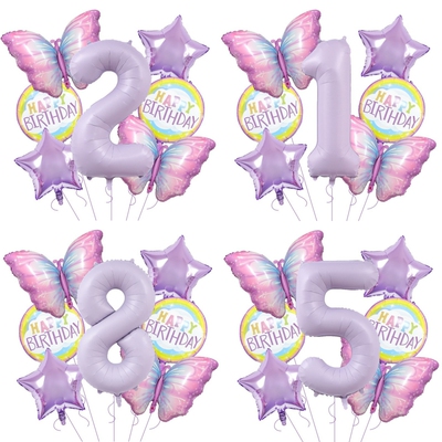 0-9数字气球套装 生日派对紫色系蝴蝶星星
