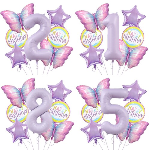 0-9数字气球套装 生日派对紫色蝴蝶星星 HAPPY BIRTHDAY PT-009