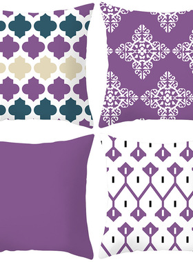 紫色系花纹居家抱枕套 舒适超柔短毛绒靠枕套 TQ