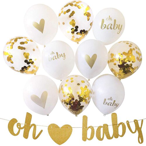 OH BABY 宝宝迎婴派对爱心白金气球拉花 BABY SHOWER