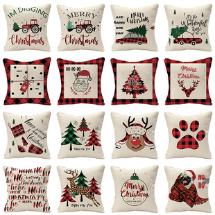 圣诞节抱枕套 MERRY 舒适仿亚麻质感靠枕套 时尚 CHRISTMAS