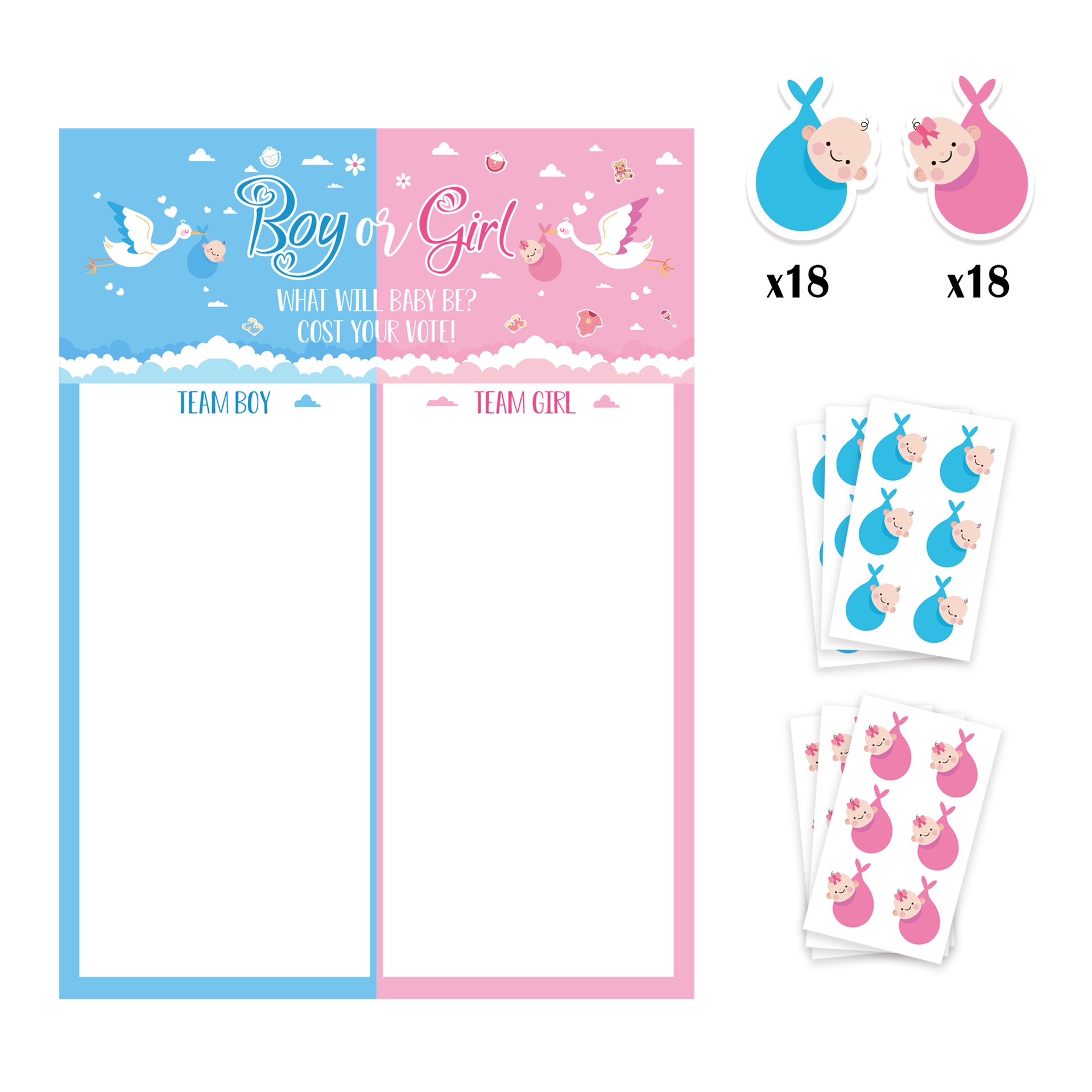 BOY OR GIRL 送子鹤宝宝性别揭示派对投票贴纸海报 BABY SHOWER 节庆用品/礼品 节日装扮用品 原图主图