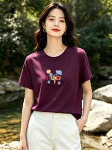 牵日红千日红夏款女装大码显瘦圆领纯色短袖T恤上衣FQ-6085
