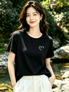牵日红千日红夏款女装大码镶钻显瘦圆领纯色短袖T恤上衣FQ-6188