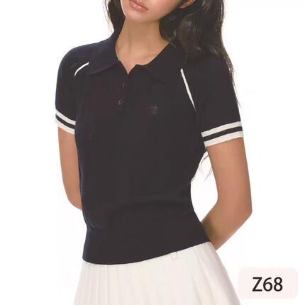 2026夏季新款撞色气质POLO领时尚女士百搭短袖针织衫
