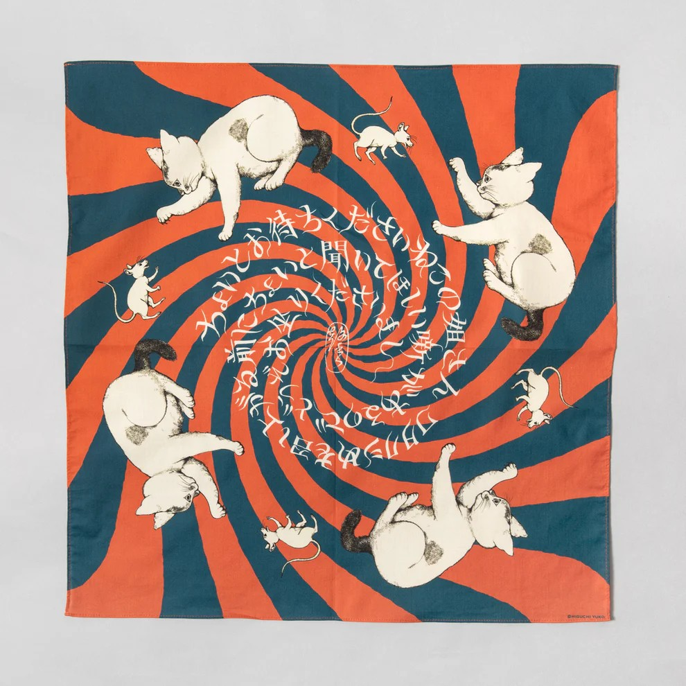 日本 樋口裕子 Higuchi Yuko 棉 手帕 小方巾 猫和老鼠