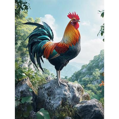 雄赳赳大公鸡海报贴画复古客厅大门装饰画家用高级感防水墙贴画