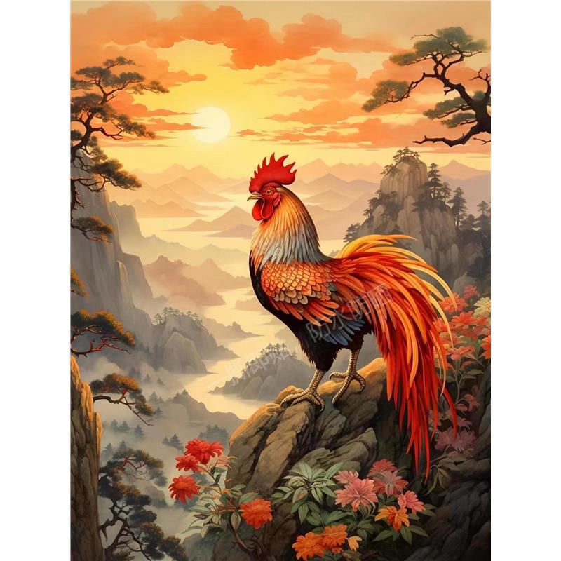 鸿运当头公鸡图片怀旧年画真大公鸡墙面自贴防水卧室门窗贴画