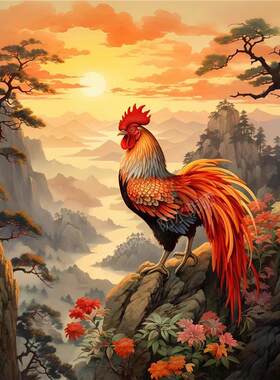 鸿运当头公鸡图片怀旧年画真大公鸡墙面自贴防水卧室门窗贴画