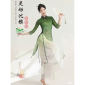 古典舞新款 旗袍纱衣练功服民族水墨舞蹈 表演服渐变中国风身韵中式