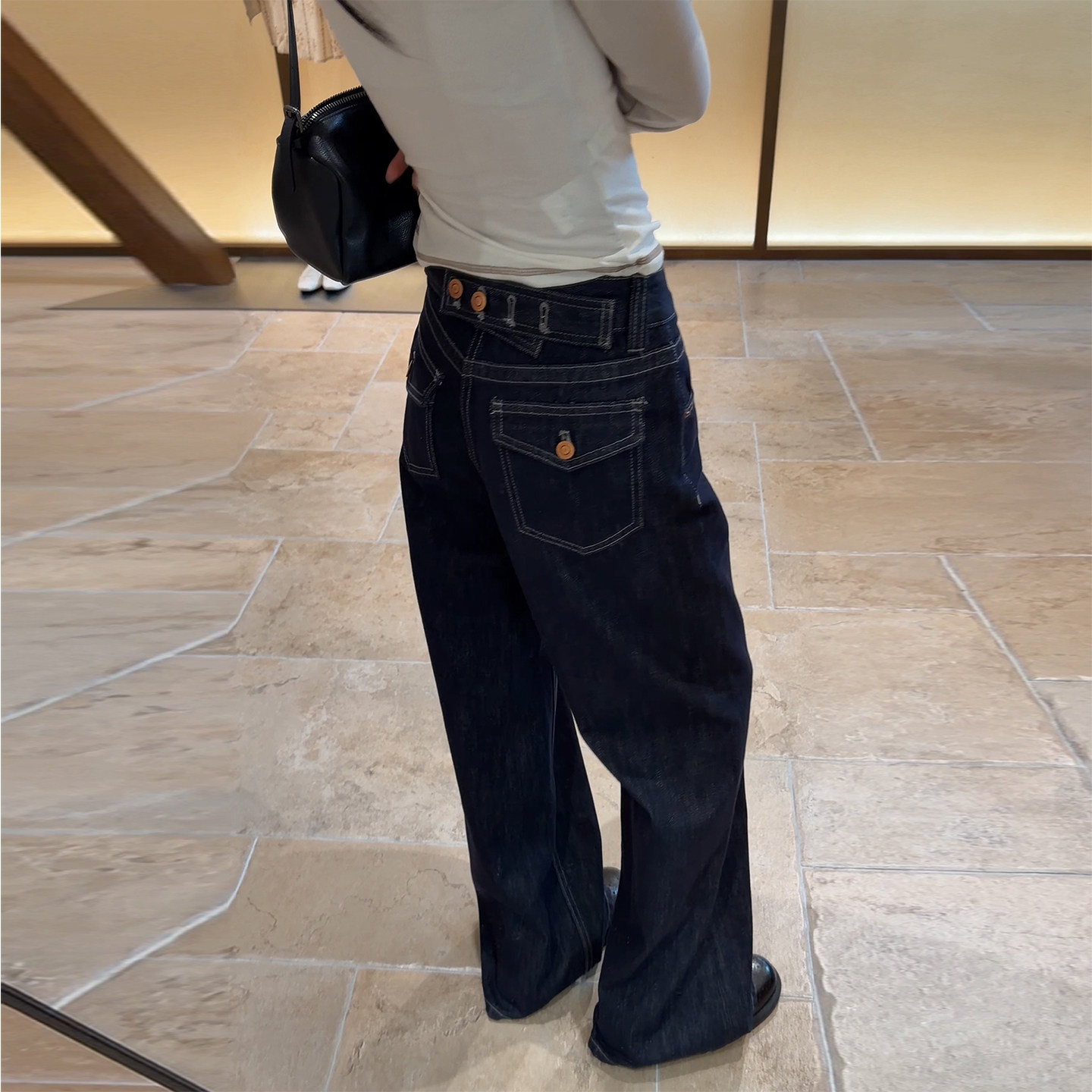 丹宁蓝高腰阔腿牛仔裤女2026秋季新款设计感巴黎扣垂感休闲拖地裤