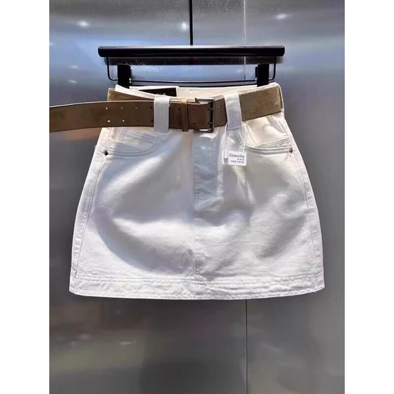白色牛仔半身裙2026新款夏季miu系气字母刺绣高腰显瘦包臀短裙子