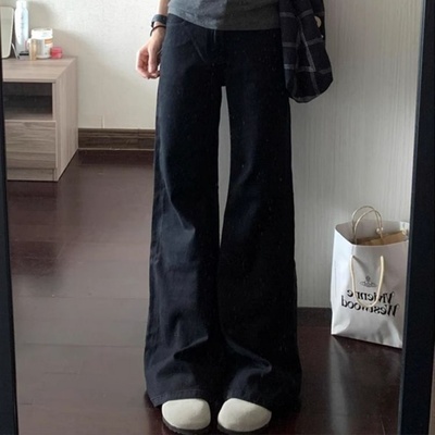 黑色不贴腿微喇牛仔裤女2025秋季新款高腰显瘦加长宽松阔腿拖地裤