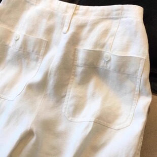 梨型身材高端白色亚麻直筒阔腿裤女夏2025新款慵懒显瘦棉麻料裤子