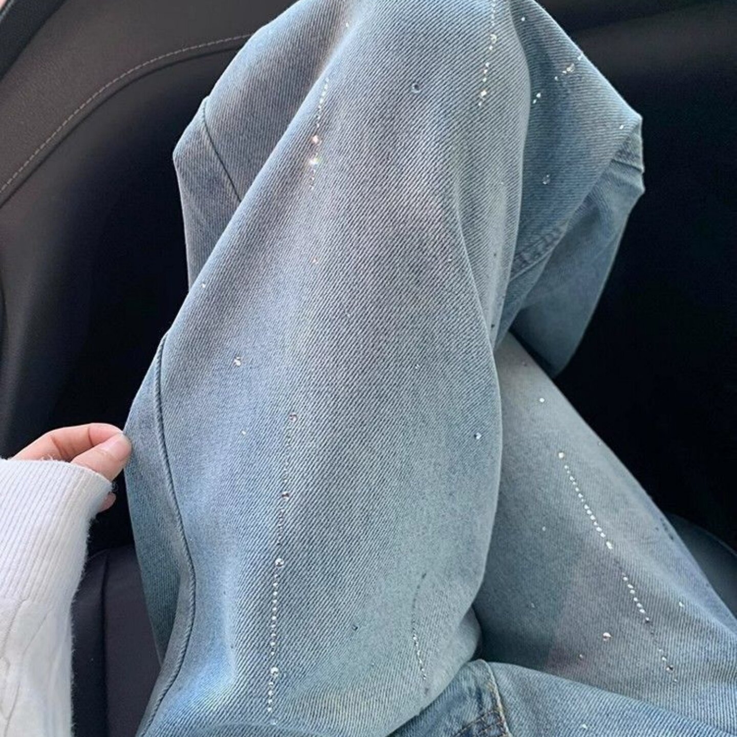 满天星美式重工烫钻牛仔裤女2026年新款垂感显瘦宽松直筒阔腿裤子