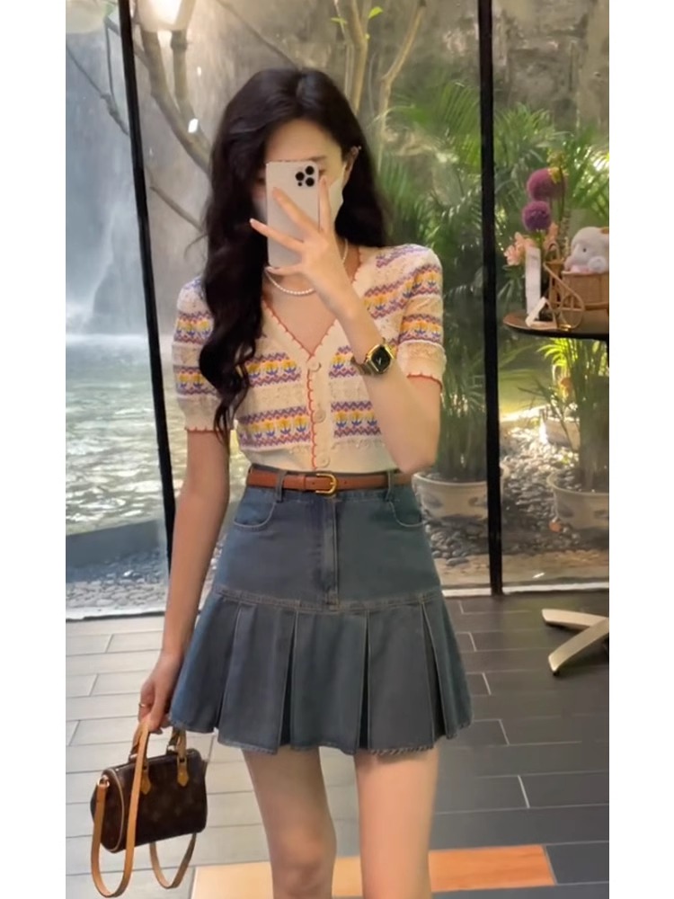 牛仔裙短裙百褶裙a字半身裙女夏季小个子高腰显瘦裙裤气质半裙子