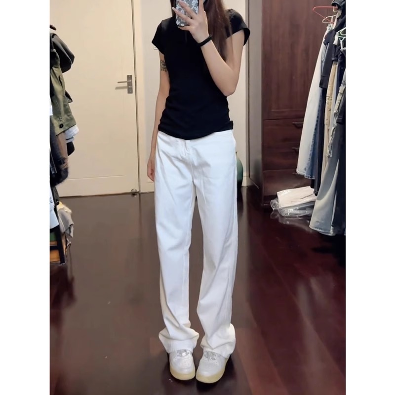 高个子加长白色牛仔裤女夏季薄款直筒裤高腰拖地裤宽松垂感阔腿裤