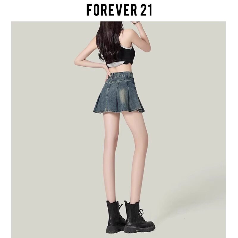 美式复古蓝辣妹包臀百褶牛仔短裙女夏季高腰A字蓬蓬裙梨形半身裙
