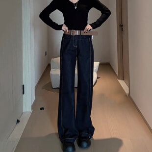 2025年秋季美式复古阔腿高腰显瘦牛仔裤宽松垂感柔软拖地直筒裤女