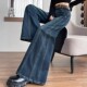复古弹力阔腿牛仔裤 女冬季 爆款 美式 加绒加厚宽松遮肉大脚喇叭裤 子