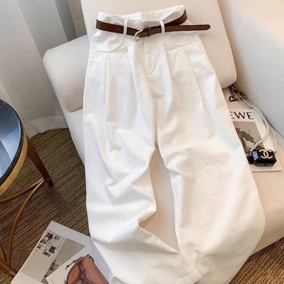 高腰白色直筒牛仔裤女春秋季2025年新款休闲宽松显瘦窄版阔腿裤子