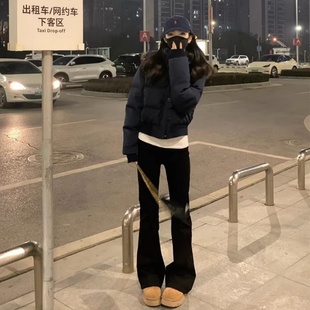 赵露思许妍同款牛仔裤女2025新款秋冬弹力修身黑色微喇叭加绒裤子