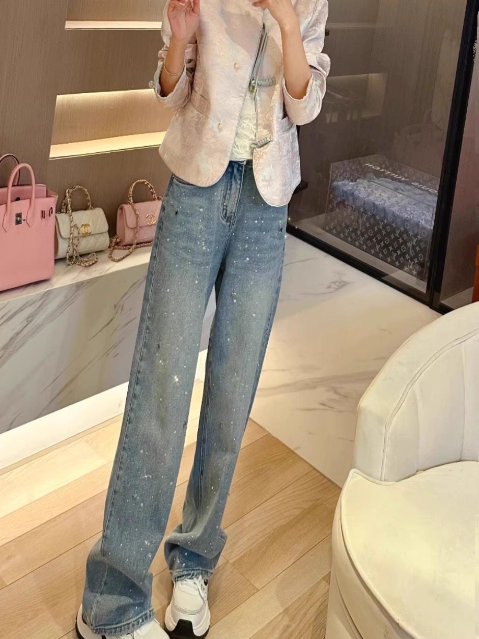 璀璨星河2025春夏新款窄版直筒牛仔裤子女大码遮肉显瘦时尚百搭潮