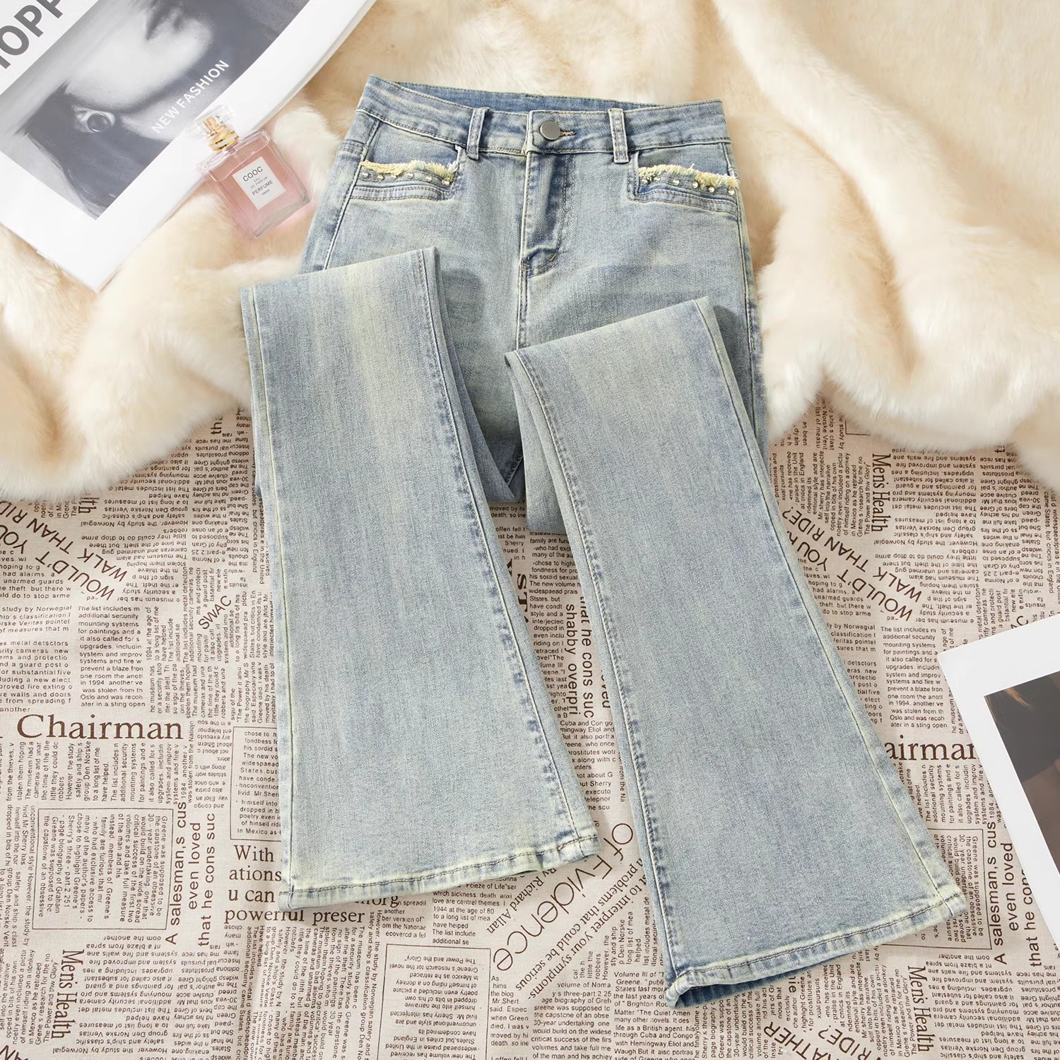 浅色微喇牛仔裤女春秋2025年新款高腰显瘦小个子马蹄裤九分喇叭裤