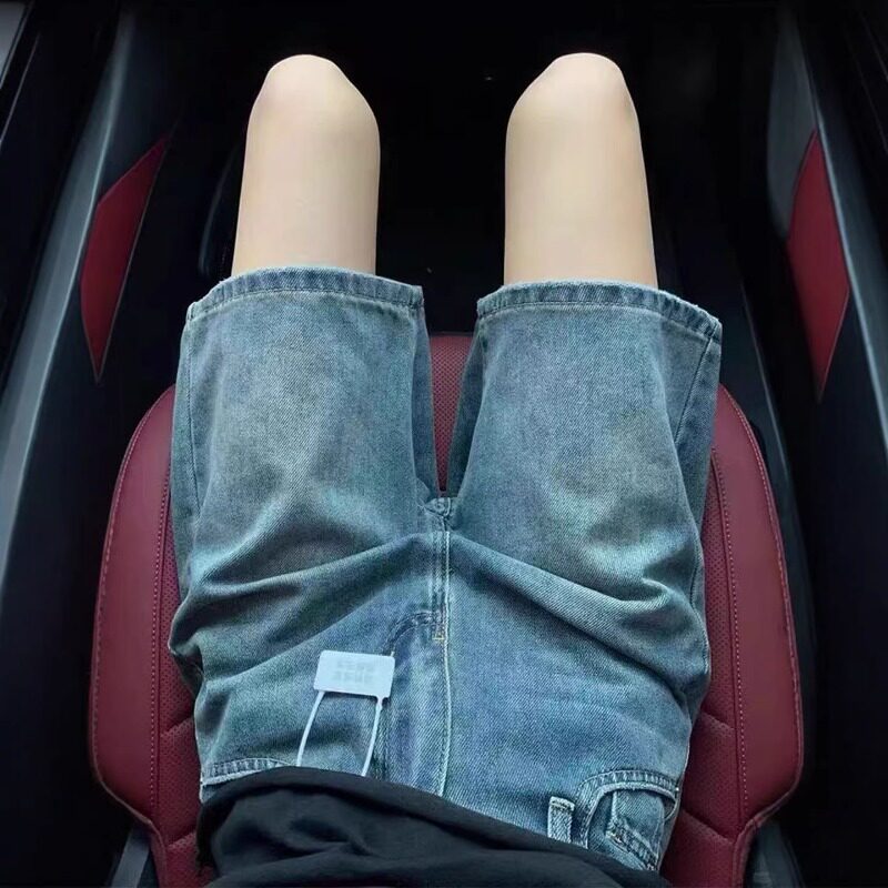 美式牛仔短裤女夏季大码胖mm高腰显瘦直筒梨形身材五分阔腿中裤子