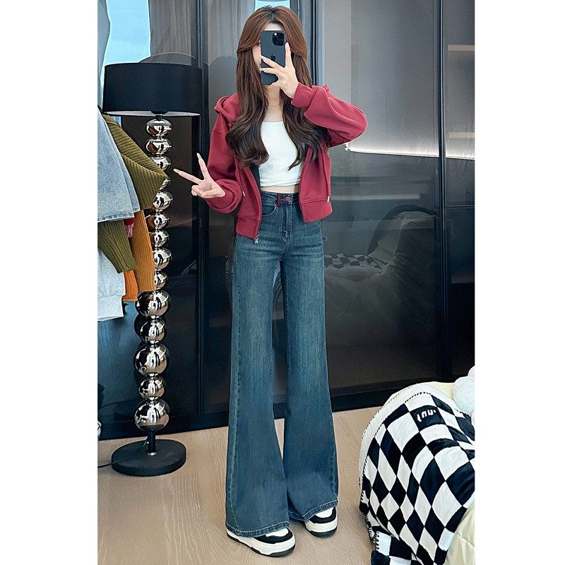 2025高腰宽松微喇叭牛仔裤女秋冬新款设计感宽松弹力显瘦时尚潮