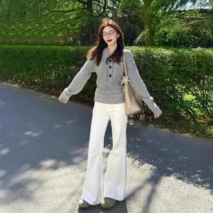 白色微喇牛仔裤女2025秋季新款美式辣妹低腰显瘦宽松不贴腿喇叭裤