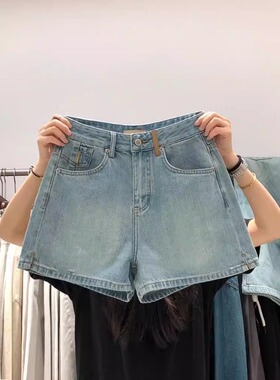 韩版复古牛仔短裤女2026夏新款高腰显瘦休闲阔腿裤蓝色A字热裤潮