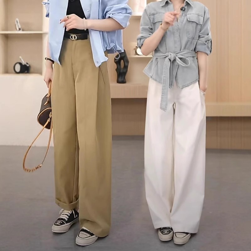 舒柔特风琴裤~女裤2025春秋新款阔腿宽松直筒裤弯刀裤休闲裤显瘦