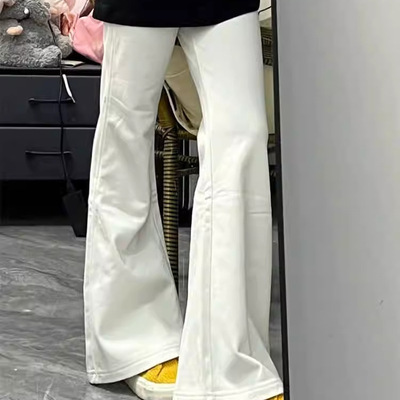 白色微喇牛仔裤女胖mm大码高腰直筒裤加长版高个子不贴腿喇叭裤子