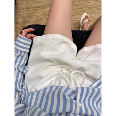 白色棉麻直筒阔腿裤女夏季宽松休闲亚麻五分裤小个子高腰短款热裤