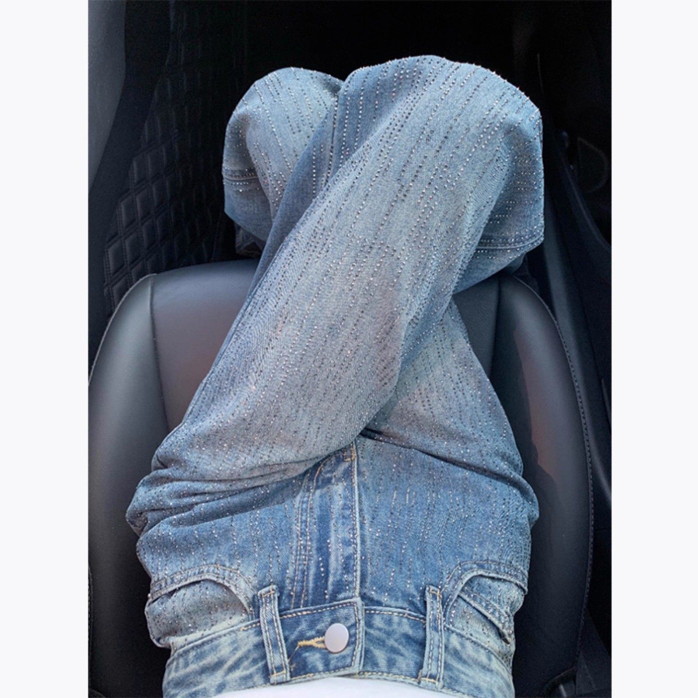 细闪满天星河烫钻阔腿牛仔裤女秋冬新款大码胖mm显瘦高腰直筒裤子