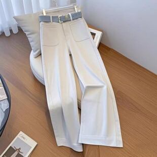 浅灰白色阔腿牛仔裤女夏季薄款2025新款爆款长裤子高腰窄版直筒裤