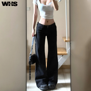 黑色低腰微喇牛仔裤女夏薄款2025新款直筒显瘦小个子阔腿喇叭裤子