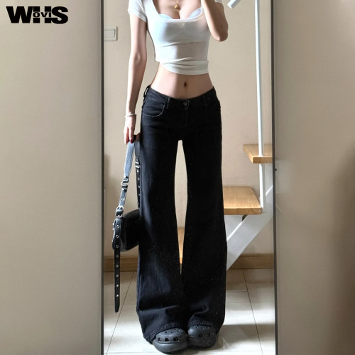 黑色低腰微喇牛仔裤女夏薄款2026新款直筒显瘦小个子阔腿喇叭裤子