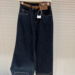 韩系高腰直筒牛仔裤女秋季新款复古宽松显瘦小个子休闲阔腿九分裤